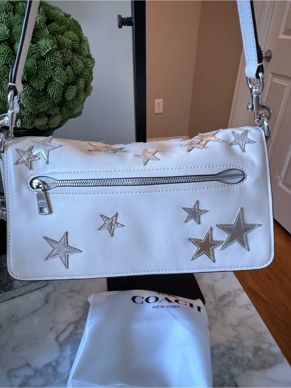Coach Tabby 26 Ivory Leather Metallic Star Appliqué Shoulder Bag NWT CBG38 - Picture 5 of 15